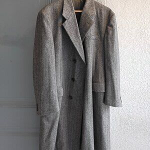 Barneys New York Men's Wool  Herringbone Overcoat Gray